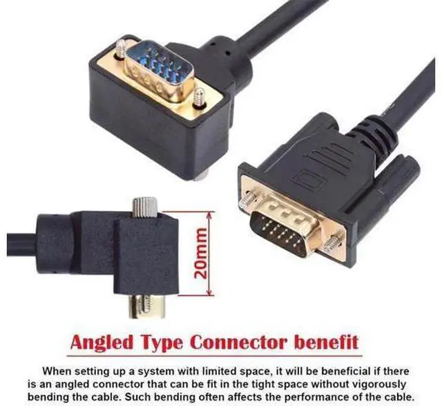 Alt view image 2 of 7 - 90 Degree VGA RGB Cable Down Angled Male to Straight Male Extension Cord 3COAX+6C for Computer Monitor Projector 1m/3.3ft