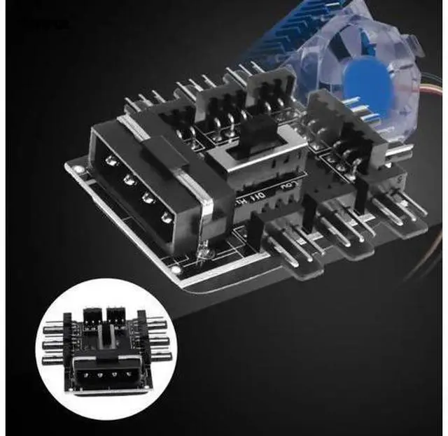 Alt view image 2 of 5 - DIY 4Pin/3Pin 8 Way 12V SATA Computer Case Cooling Cooler Fan Radiator Hub Plate Support Water Cooling Pump Cable Switch