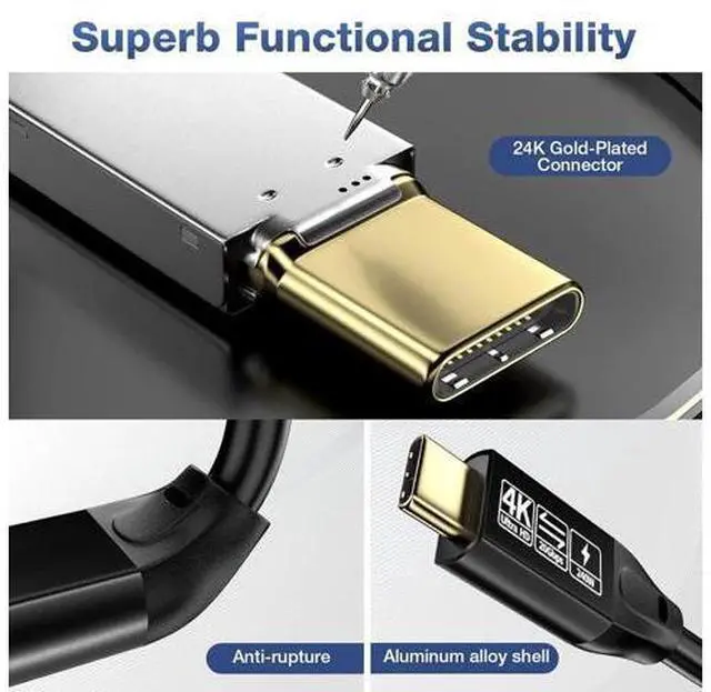 Alt view image 6 of 7 - 240W/20Gbps Type C to C Cable 6.6FT, USB C 3.2 Gen2 48V/5A PD3.1 Cable, 4K@60Hz Video Output Cord, USB Male to Male Cable Suport Thunderbolt 3 for MacBook Pro, Dell, Arzopa, Galaxy