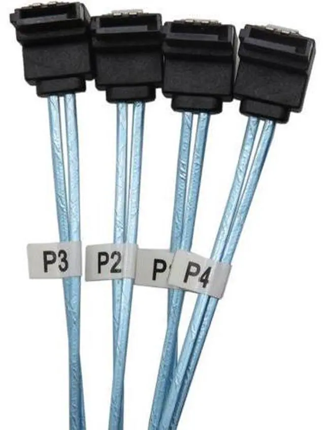 Alt view image 2 of 7 - H0202 1M Mini SAS 36P SFF-8087 to 4 SATA 7Pin 90 Degrees Target Hard Disk Data Cable, Blue
