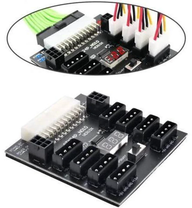 Alt view image 6 of 7 - ATX PSU Server Power Board 24Pin to IDE 8x 4Pin +2x 6Pin Power Supply Board for CHIA ETH BTC Mining Miner