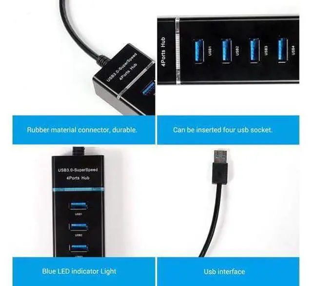 Alt view image 4 of 5 - 4-Port USB 3.0 Hub Long Cable 12/48-inch with Micro USB Charging Port Fast Transfer USB Hub Extender Extension Connector