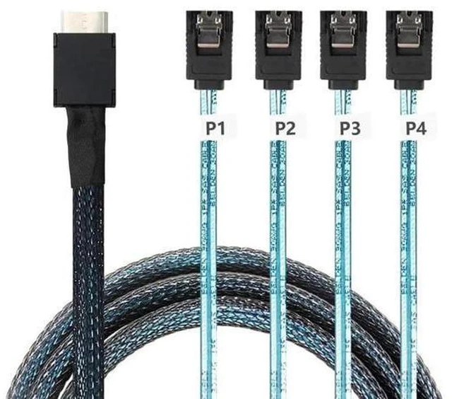 Alt view image 4 of 4 - Oculink PCI-Express SAS SFF-86114i to 4X SATA Server High-Speed Conversion Cable 50CM