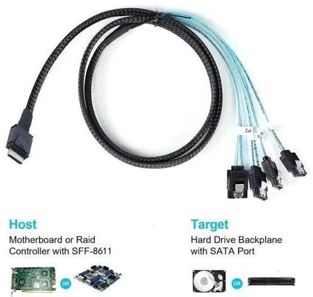 Alt view image 3 of 4 - Oculink PCI-Express SAS SFF-86114i to 4X SATA Server High-Speed Conversion Cable 50CM