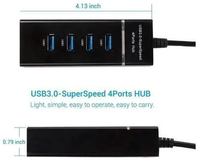 Alt view image 3 of 5 - 4-Port USB 3.0 Hub Long Cable 12/48-inch with Micro USB Charging Port Fast Transfer USB Hub Extender Extension Connector