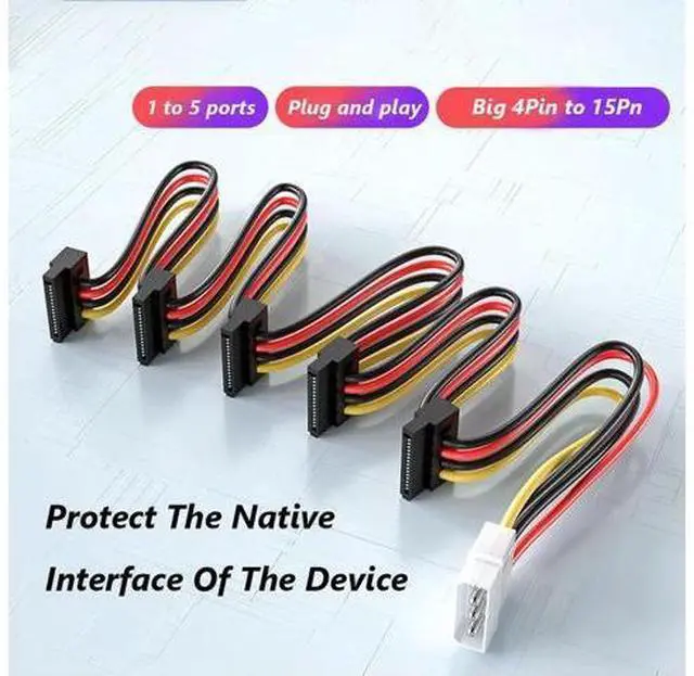 Alt view image 3 of 3 - SATA 3.5/2.5 inch 1 to 5 SATA Hard Drive Power Supply Splitter Cable Cord 18AWG