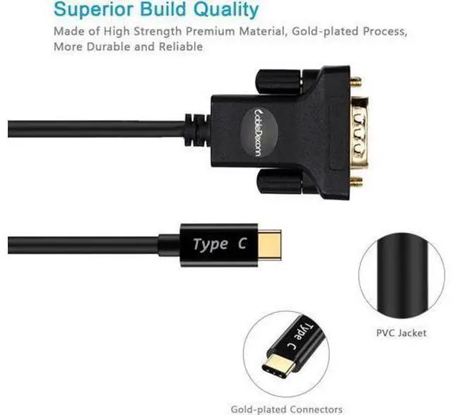 Alt view image 2 of 7 - USB-C To VGA,CableDeconn Thunderbolt 3 Type C to VGA Male Converter Adapter Cable 1.8M