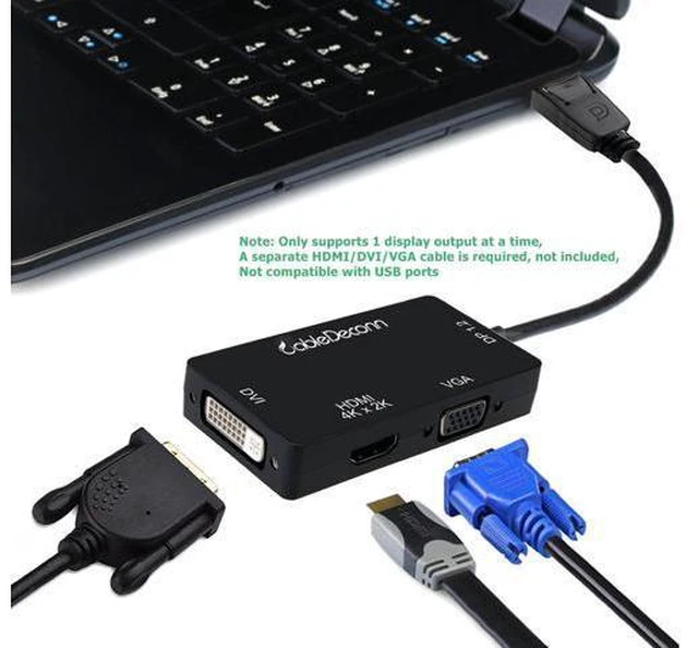 Alt view image 5 of 7 - DisplayPort 1.2 to HDMI 4K DVI VGA 3 in 1 Multi-Function Cable Adapter Converter