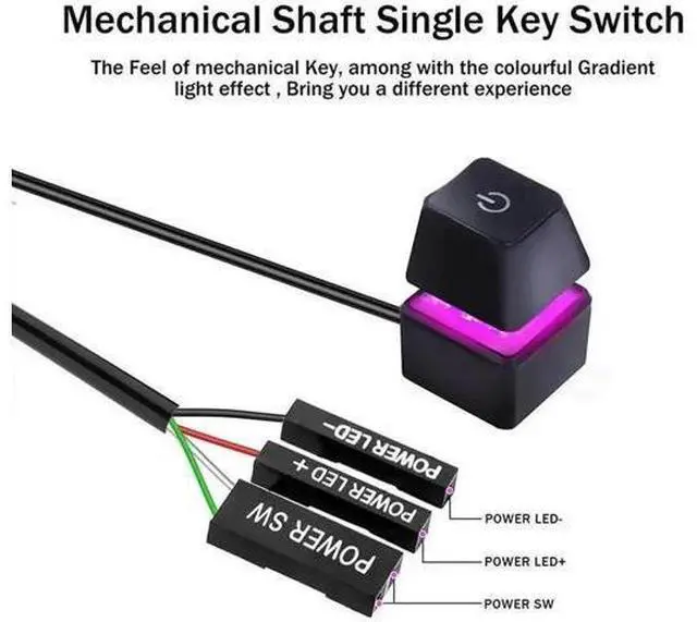 Alt view image 5 of 6 - 2PCS Desktop Computer Power Switch ON/OFF Colorful Backlight Mechanical Shaft Key External Remote Start PC Motherboard Reset Button