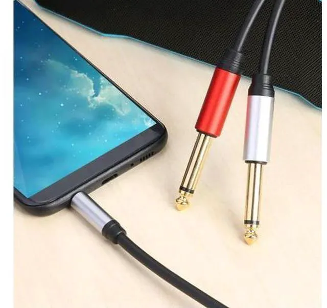 Alt view image 3 of 3 - 1.8m 3.5mm To Double 6.35mm TRS Cable Gold Plated 3.5mm TRS To 6.35mm TS Adapter Audio Stereo Cable for Mixer Amplifier Speaker