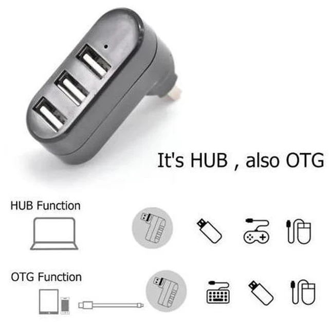 Alt view image 5 of 5 - 3 Port Multi 2.0 USB Hub Mini USB Hub High Speed Rotate Splitter For Laptop PC LX9B