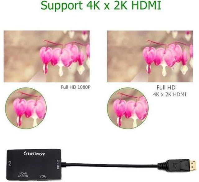 Alt view image 2 of 7 - DisplayPort 1.2 to HDMI 4K DVI VGA 3 in 1 Multi-Function Cable Adapter Converter
