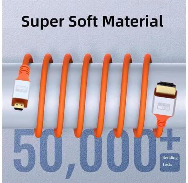 Alt view image 3 of 7 - Micro HDMI 4K to HDMI Hyper Super Flexible Cord HDTV Cable Ultra Soft High Flex High Speed Type-A Male to Male for Computer 2m