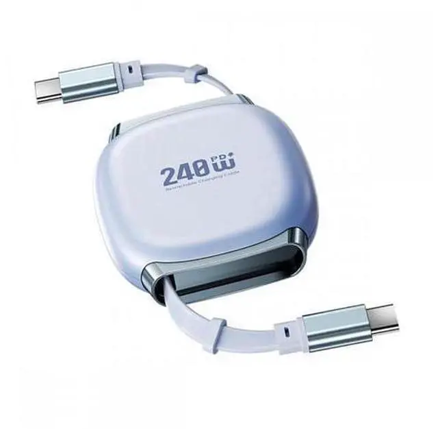 Alt view image 2 of 6 - Retractable Stretch Coiled USB-C Cable 480Mbps 140W for Laptop Phone Tablet Type-C Male to Male Cable Power & Data (Purple Color)