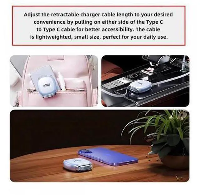 Alt view image 4 of 6 - Retractable Stretch Coiled USB-C Cable 480Mbps 140W for Laptop Phone Tablet Type-C Male to Male Cable Power & Data (Purple Color)