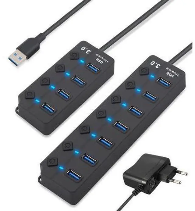 Main image of 4 / 7 Port USB 3.0 Hub Splitter USB Hub 3.0 with Individual Power Switches LED Indicator EU US Power Adapter for MacBook Laptop