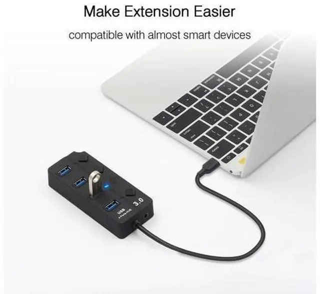 Alt view image 2 of 5 - 4 / 7 Port USB 3.0 Hub Splitter USB Hub 3.0 with Individual Power Switches LED Indicator EU US Power Adapter for MacBook Laptop