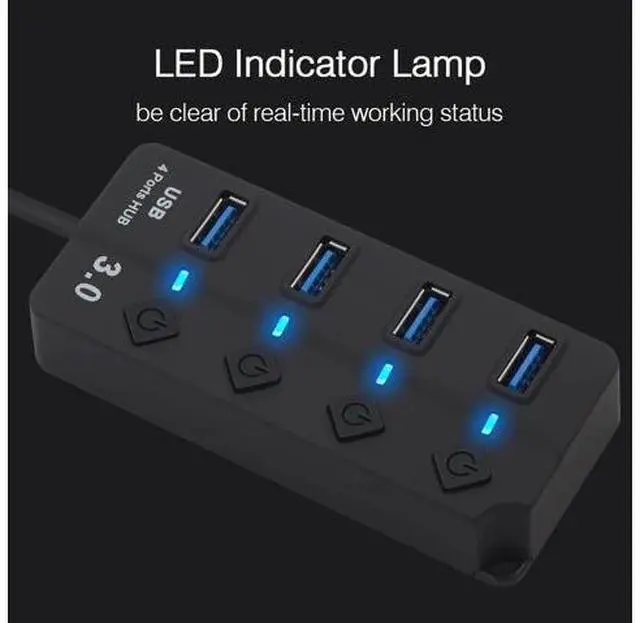 Alt view image 5 of 5 - 4 / 7 Port USB 3.0 Hub Splitter USB Hub 3.0 with Individual Power Switches LED Indicator EU US Power Adapter for MacBook Laptop