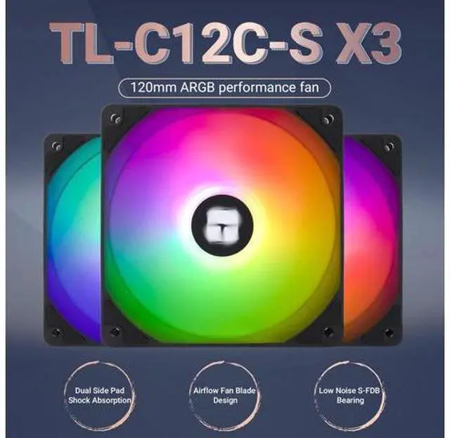 Alt view image 2 of 7 - T TL-C12C-S CPU Fan 120mm ARGB Case Cooler Fan, 4pin PWM Silent Computer Fan with S-FDB Bearing Included, up to 1550RPM Cooling Fan3 Quantities