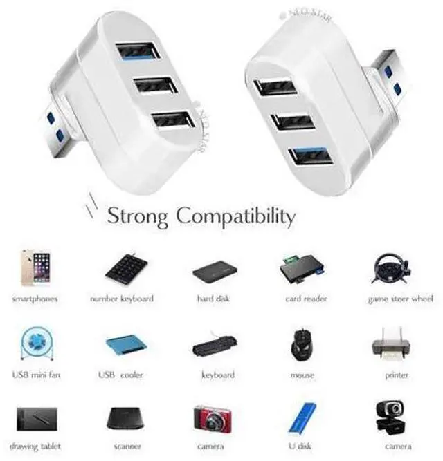 Alt view image 3 of 5 - High Speed 3 Ports Hub USB 2.0 3.0 Mini Rotate Splitter Adapter for Laptop para PC Notebook Rotatable 270 degrees Hub Peripheral