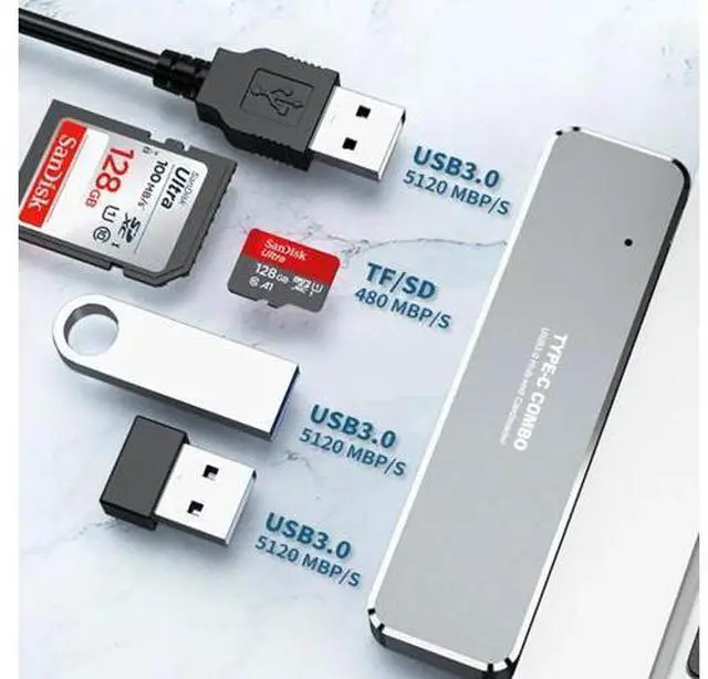 Main image of C USB 3.0 to 4K USB 3.0 SD TF Card Reader 5 in1 Hub Adapter USB extender For Laptap PC