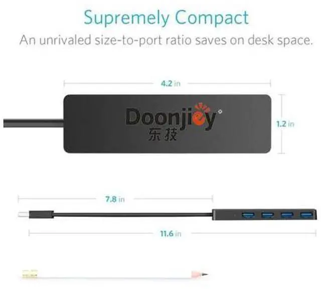 Alt view image 5 of 5 - 4-Port Ultra-Slim USB 3.0 Hub with 2ft Extended Cable for Mac Pro HDD Ultra-thin Usb 3.0 Hub