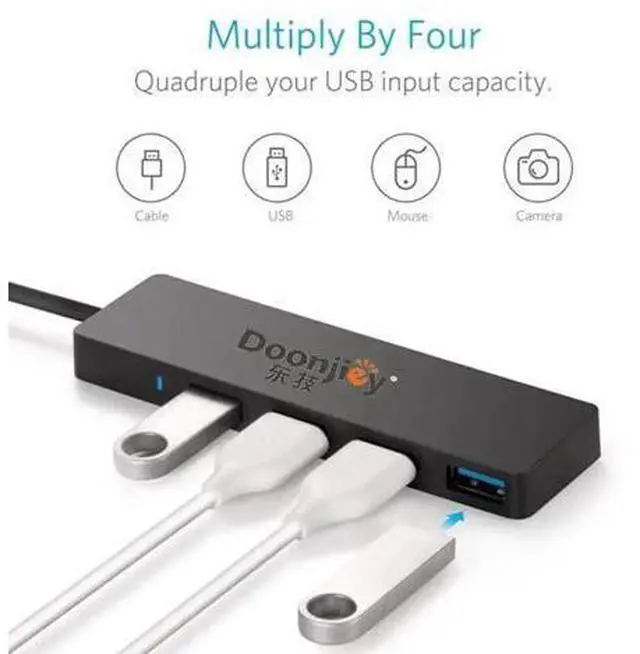 Alt view image 3 of 5 - 4-Port Ultra-Slim USB 3.0 Hub with 2ft Extended Cable for Mac Pro HDD Ultra-thin Usb 3.0 Hub