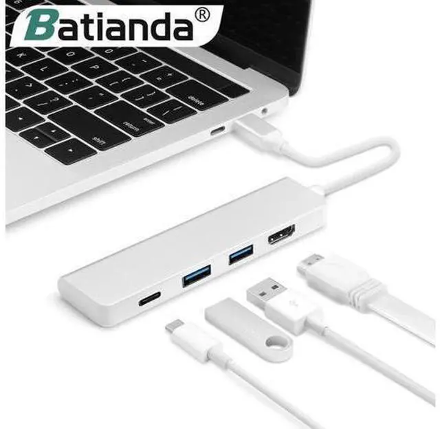 Alt view image 2 of 5 - Adapter Hub 4in1 2 USB 3.0 Ports USB-C Power Charge Port + 4K For Macbook Pro Air//Dell Type C Port
