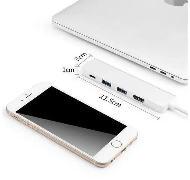 Alt view image 3 of 5 - Adapter Hub 4in1 2 USB 3.0 Ports USB-C Power Charge Port + 4K For Macbook Pro Air//Dell Type C Port