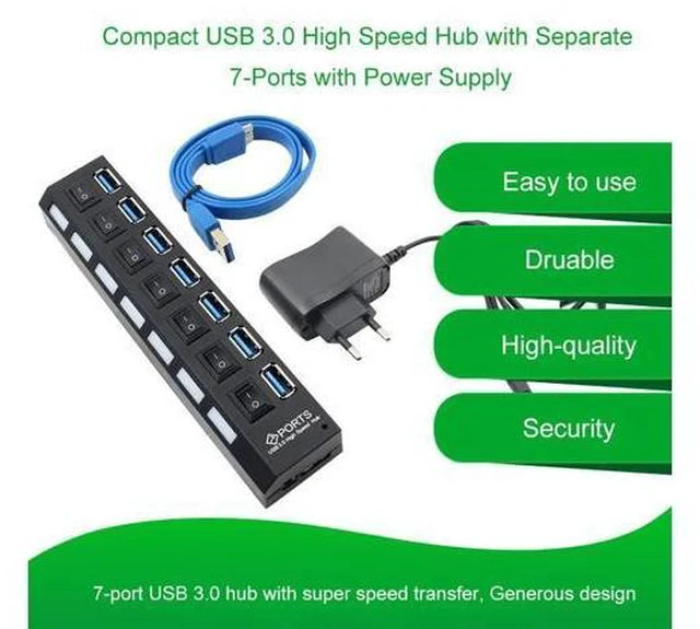 Alt view image 3 of 5 - HUB 3.0 4/7 Ports Micro 3.0 HUB Splitter with Power Adapter Hab High Speed 5gbps Splitter 3 HUB for PC 2 Years