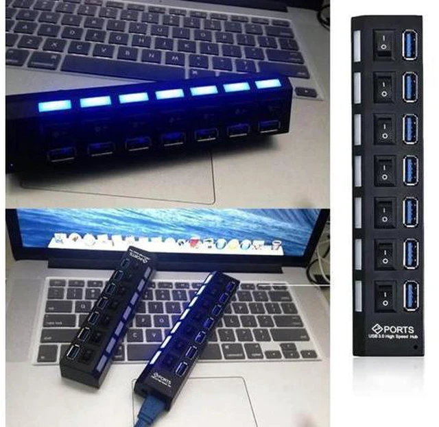 Alt view image 4 of 5 - HUB 3.0 4/7 Ports Micro 3.0 HUB Splitter with Power Adapter Hab High Speed 5gbps Splitter 3 HUB for PC 2 Years