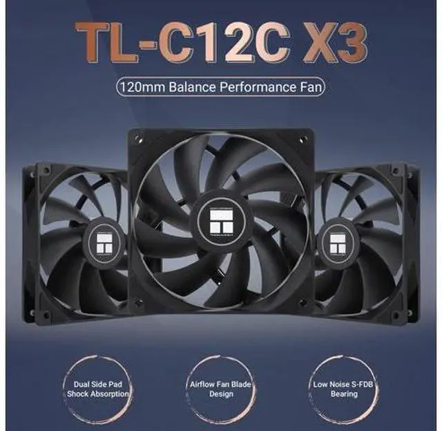 Alt view image 2 of 5 - T TL-C12C X3 CPU Fan 120mm Case Cooler Fan, 4pin PWM Silent Computer Fan with S-FDB Bearing Included, up to 1550RPM Cooling Fan3 Quantities