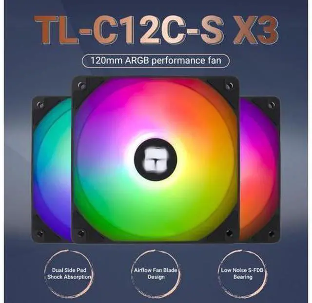 Alt view image 2 of 6 - T TL-C12C-S X3 CPU Fan 120mm ARGB Case Cooler Fan, 4pin PWM Silent Computer Fan with S-FDB Bearing Included, up to 1500RPM Cooling Fan3 Quantities