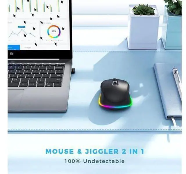 Alt view image 3 of 7 - PEIOUS Wireless Mouse with LED - Rechargeable Moving Mouse Jiggler Keeps Computer Awake - Black