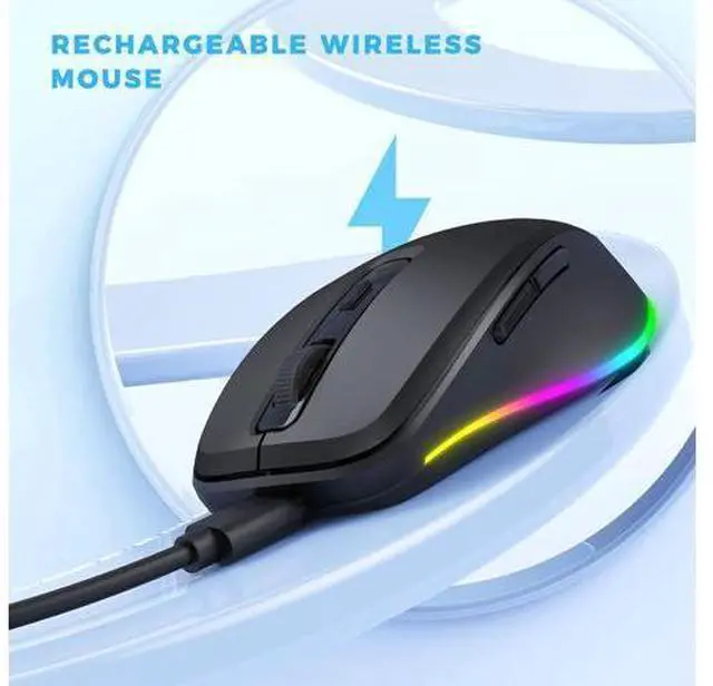 Alt view image 4 of 7 - PEIOUS Wireless Mouse with LED - Rechargeable Moving Mouse Jiggler Keeps Computer Awake - Black