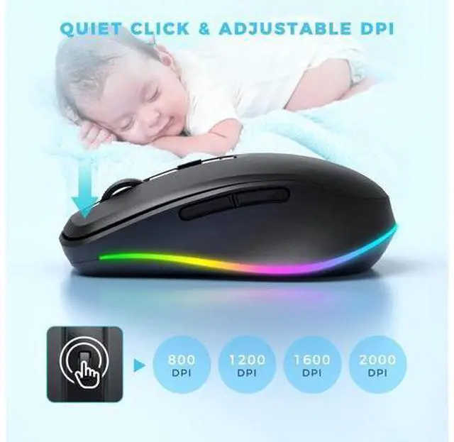 Alt view image 5 of 7 - PEIOUS Wireless Mouse with LED - Rechargeable Moving Mouse Jiggler Keeps Computer Awake - Black