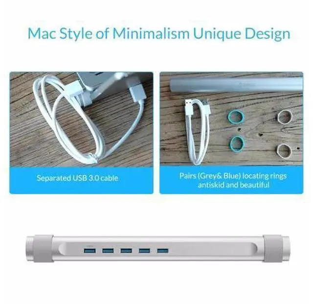 Alt view image 5 of 5 - 4 port USB3.0 HUB with Laptop Holder Stand Function ABS Round HUB for Apple Laptop MAC Perfectly Silver USB Splitter