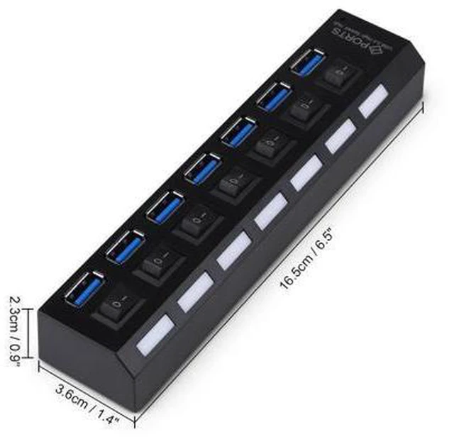 Alt view image 3 of 5 - Hub 3.0/2.0 7 Ports Hub Splitter Adapter 5Gbps Portable 3.0 Hub With ON/OFF Switch For Computer Accessories