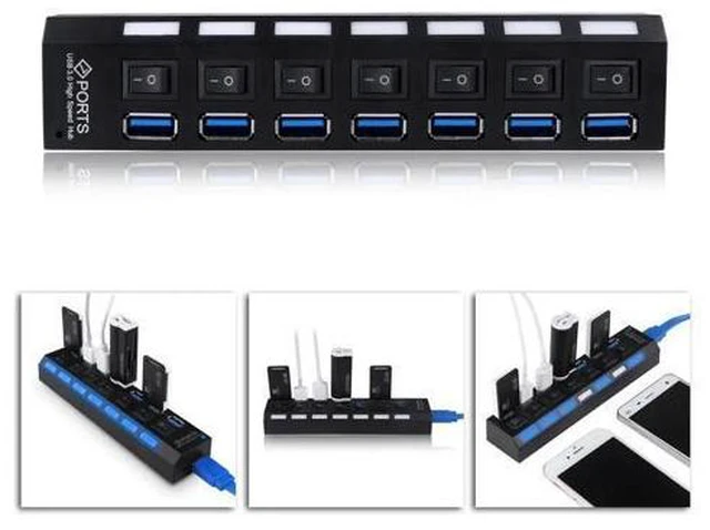 Alt view image 5 of 5 - Hub 3.0/2.0 7 Ports Hub Splitter Adapter 5Gbps Portable 3.0 Hub With ON/OFF Switch For Computer Accessories