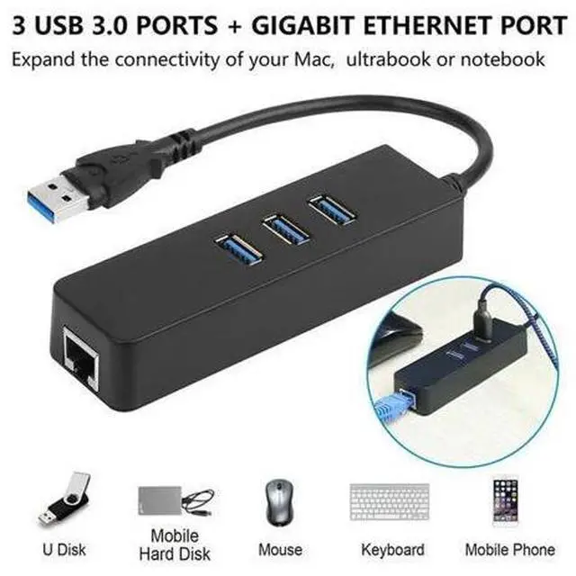 Main image of 3 Ports Usb 3.0 Gigat Ethernet Lan Rj45 Network Adapter Hub To 1000Mbps Pl Rj45 Network Adapter Hub