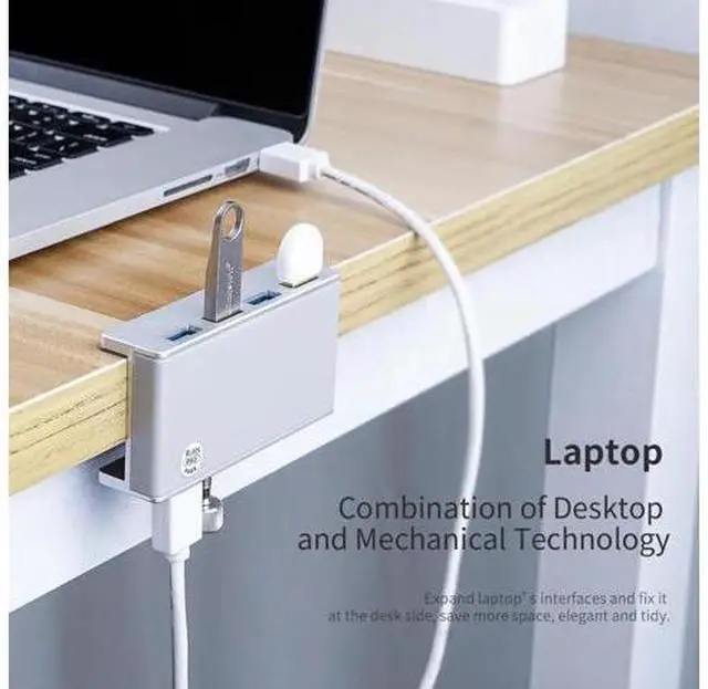 Alt view image 4 of 5 - MH4PU-P USB Hub Aluminum External 4Ports USB 3.0 Usb Splitter with 10-30mm Adjustable Clip for Macbook Desktop Laptop PC