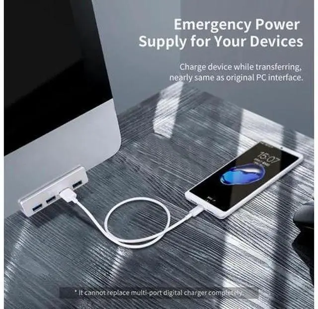 Alt view image 5 of 5 - MH4PU-P USB Hub Aluminum External 4Ports USB 3.0 Usb Splitter with 10-30mm Adjustable Clip for Macbook Desktop Laptop PC