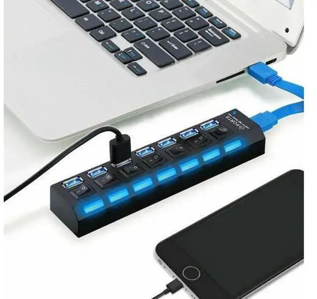 Main image of 7 Port USB 3.0 HUB High Speed Splitter Expansion Adapter PC Laptop PS4 w/ Switch Use Power Adapter computer accessories for pc