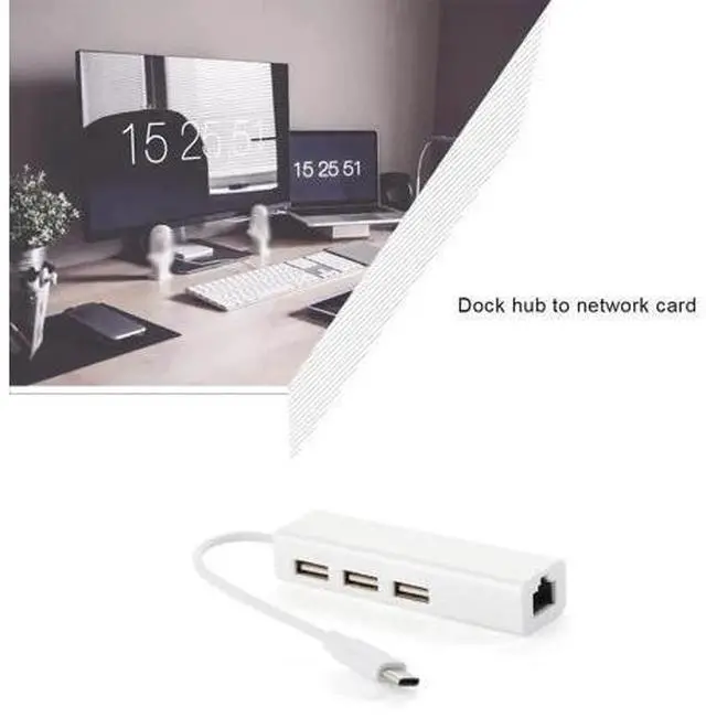 Alt view image 2 of 5 - Station USB Hub Type-C To Network Card Hub Free Drive With Line Card Copper Core RJ45 Space Aluminum Metal Shell