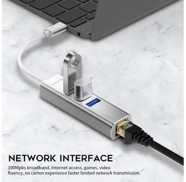 Alt view image 5 of 5 - USB 3.0 Hub High Speed USB3.0 to RJ45 Ethernet Adapter USB Splitter 1000Mbps Network Card for Macbook Laptop PC Tablet