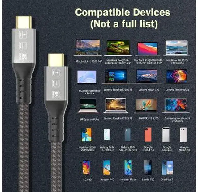 Alt view image 7 of 7 - USB4 Cable Compatible with Thunderbolt 4 1.2M 4FT 8K Extension Cable M/M USB-C 8K@30Hz 4K Video 40Gbps Data Transmissions Rate 20V 5A 100W SSD Power Delivery