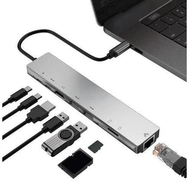 Main image of 8 in 1 Type-C HUB USB-C to 4K /USB3.0 /RJ45 /PD Charging Audio /SD/TF Card Reader Adapter Usb Splitter for MacBook Pro