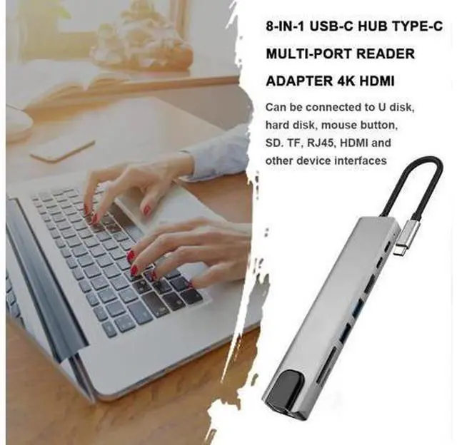 Alt view image 4 of 5 - 8 in 1 USB-C Hub Type-C Multiport Card Reader Adapter 4K For MacBook Pro Card Reader Type C PD Charging Adapter