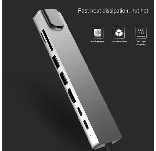 Alt view image 3 of 5 - 8 in 1 USB-C Hub Type-C Multiport Card Reader Adapter 4K For MacBook Pro Card Reader Type C PD Charging Adapter