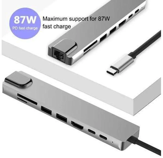 Alt view image 2 of 5 - 8 in 1 Type-C HUB USB-C to 4K /USB3.0 /RJ45 /PD Charging Audio /SD/TF Card Reader Adapter Usb Splitter for MacBook Pro
